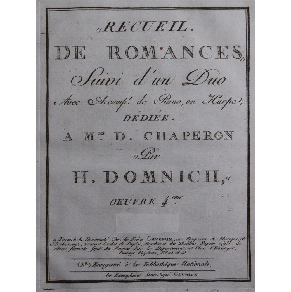 DOMNICH Heinrich Recueil de Romances op 4 Chant Piano ou Harpe ca1810