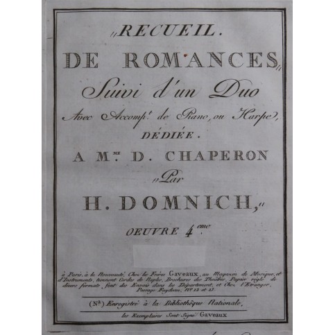DOMNICH Heinrich Recueil de Romances op 4 Chant Piano ou Harpe ca1810