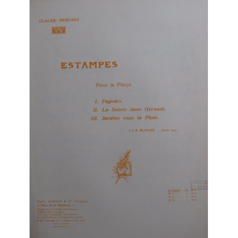 DEBUSSY Claude Estampes 3 pièces pour Piano