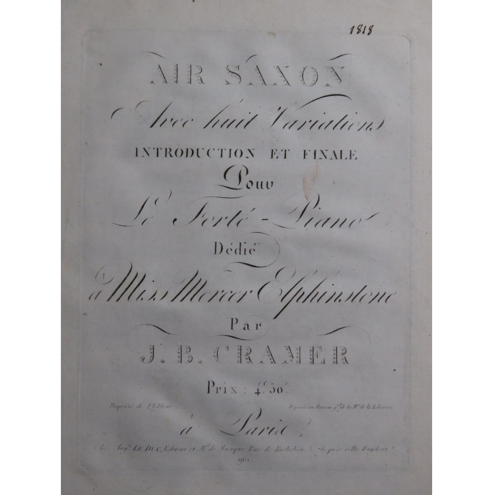 CRAMER J. B. Air Saxon Piano ca1818