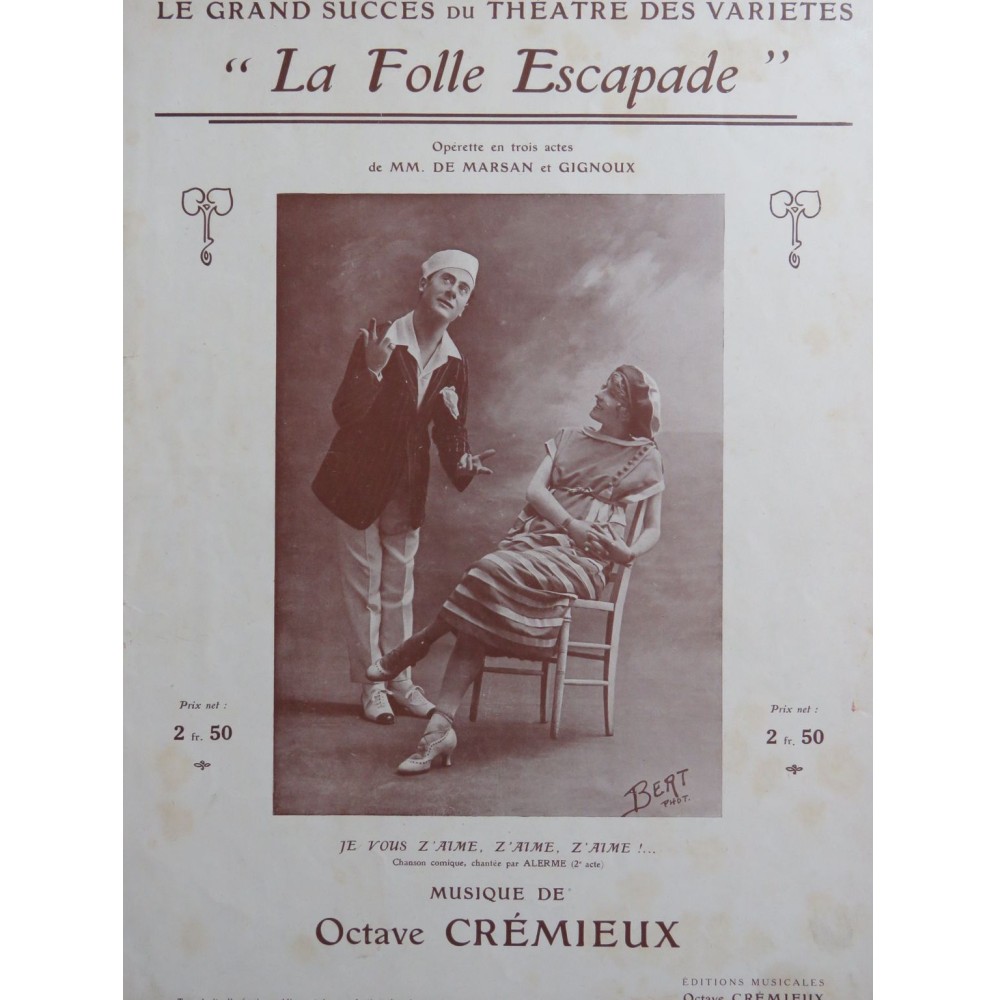 CRÉMIEUX Octave La Folle Escapade Chant Piano 1919