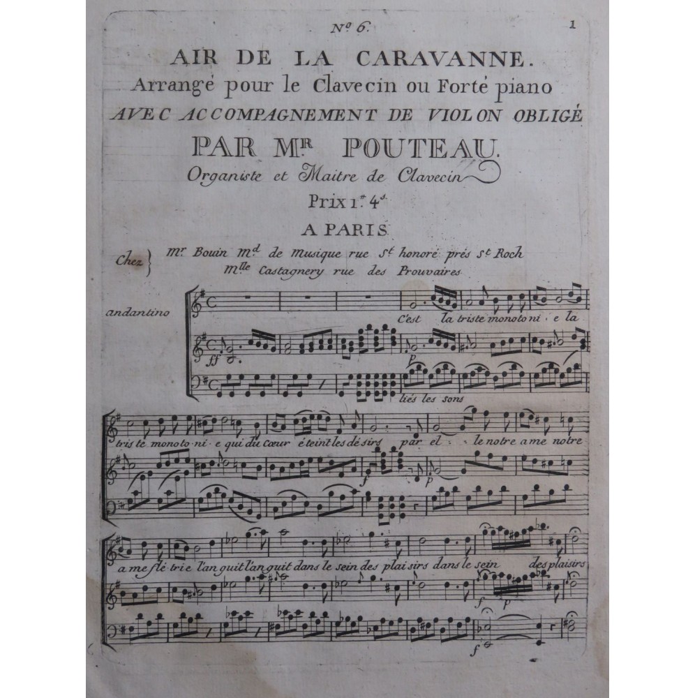 GRÉTRY André La Caravane du Caire Air Chant Piano ca1800