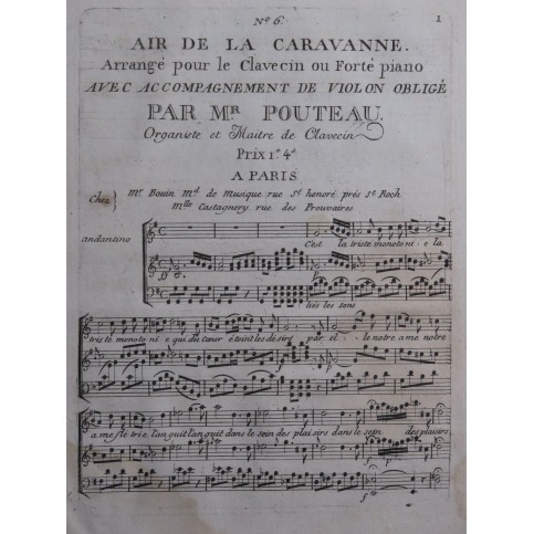 GRÉTRY André La Caravane du Caire Air Chant Piano ca1800
