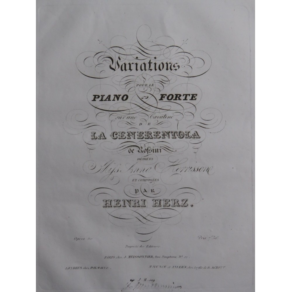HERZ Henri Variations sur La Cenerentola Rossini op 60 Piano ca1830
