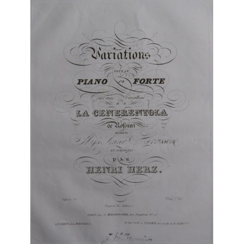 HERZ Henri Variations sur La Cenerentola Rossini op 60 Piano ca1830