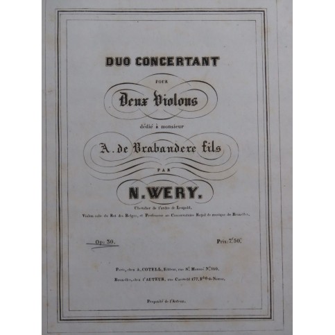 WÉRY Nicolas-Lambert Duo Concertant op 30 pour 2 Violons ca1840