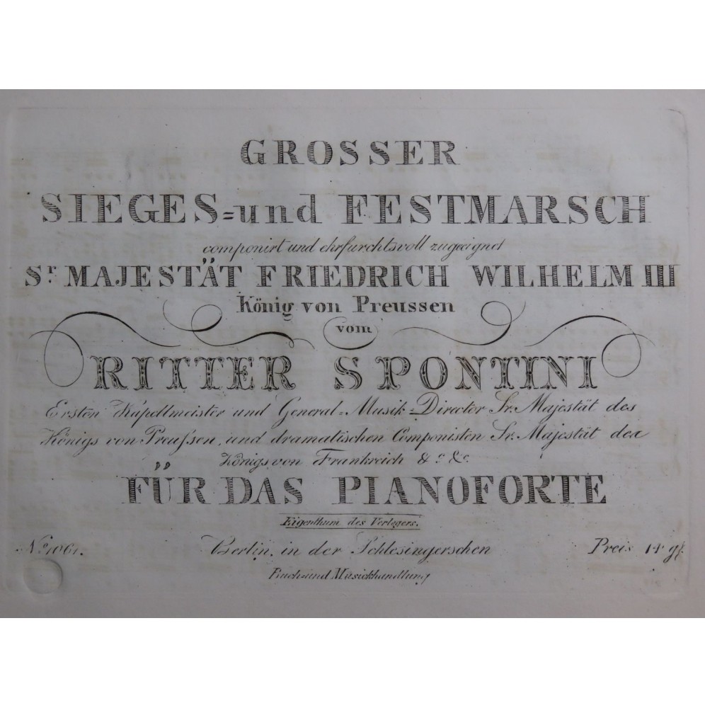 SPONTINI Gaspare Grosser Sieges und Festmarsch Piano ca1830