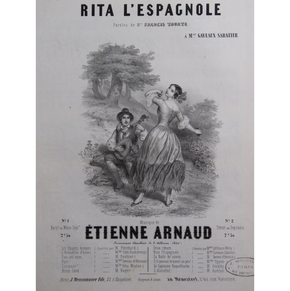ARNAUD Étienne Rita L'Espagnole Chant Piano 1850