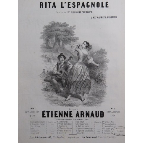 ARNAUD Étienne Rita L'Espagnole Chant Piano 1850