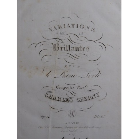 CZERNY Charles Variations Brillantes op 14 Piano ca1823