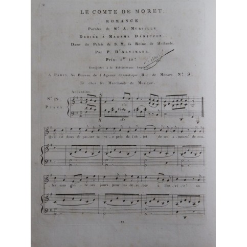 D'ALVIMARE Martin Pierre Le Conte de Moret Chant Piano ca1820