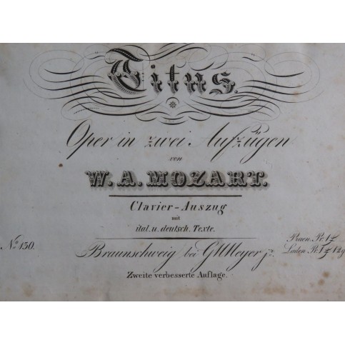 MOZART W. A. La Clemenza di Tito Opéra Chant Piano ca1830