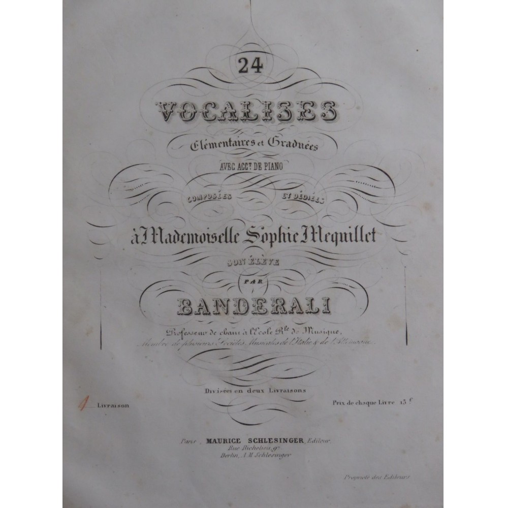 BARTHE-BANDERALI Anna 24 Vocalises 1ère Livraison Chant Piano ca1838