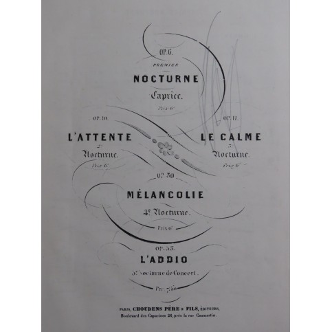 GORIA Alexandre Caprice Nocturne op 6 Piano ca1880