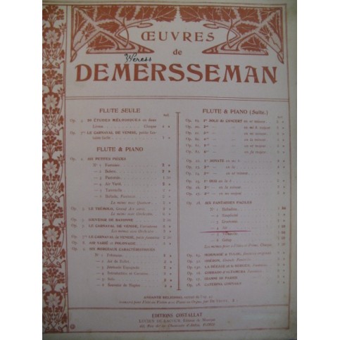 DEMERSSEMAN Jules Air op 28 Flute Piano 1895