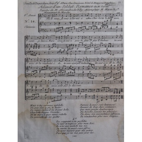 GARAT Romance DALAYRAC Philippe et Georgette Chant Clavecin ca1800