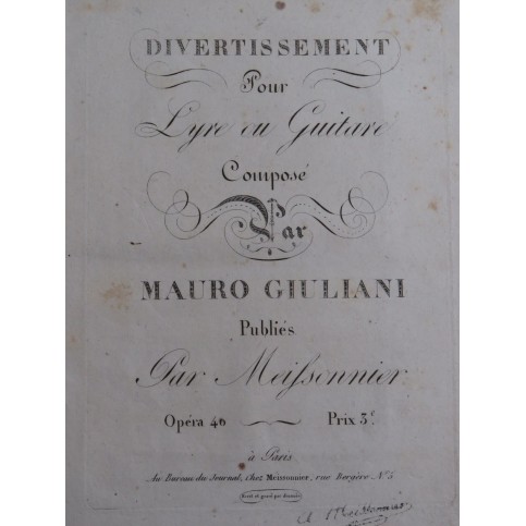 GIULIANI Mauro Divertissement op 40 Lyre ou Guitare ca1820