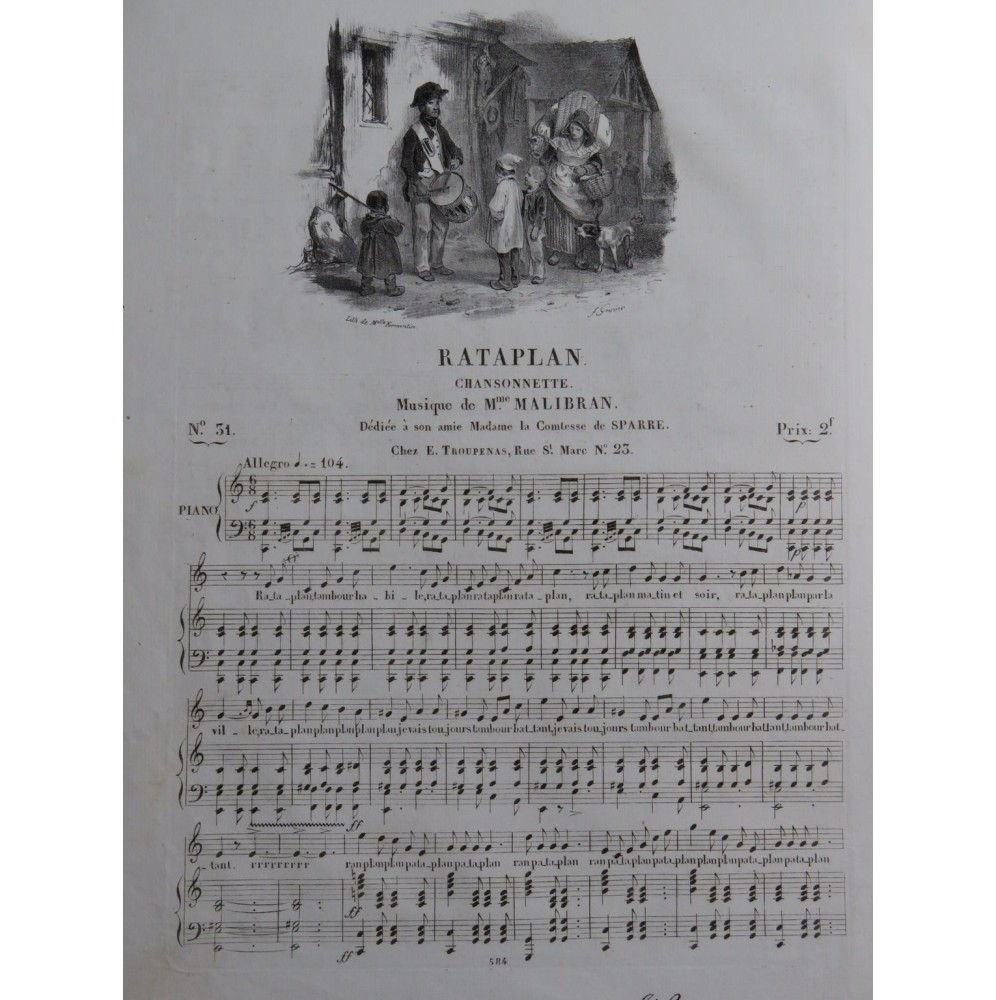 MALIBRAN Marie Rataplan Chant Piano ca1830