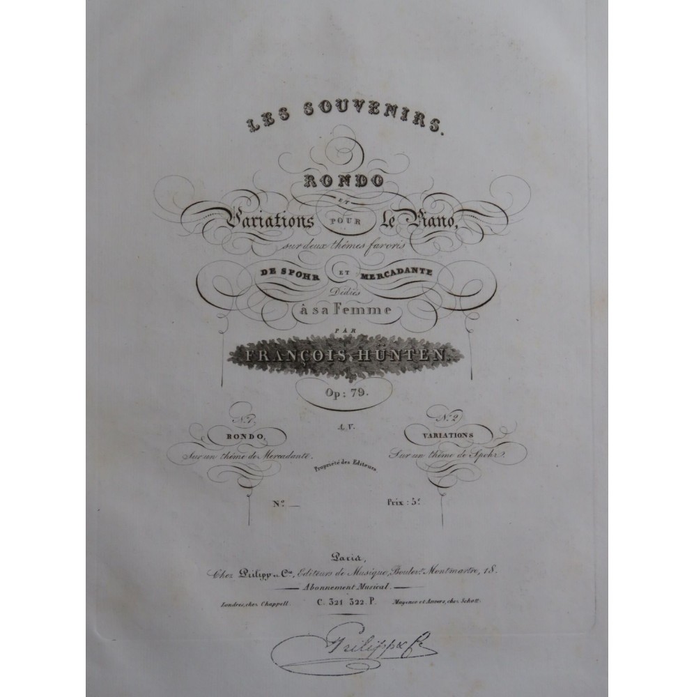 HÜNTEN François Variations sur un Thème de Spohr op 79 Piano ca1840