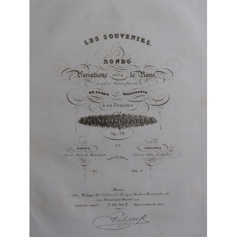 HÜNTEN François Variations sur un Thème de Spohr op 79 Piano ca1840