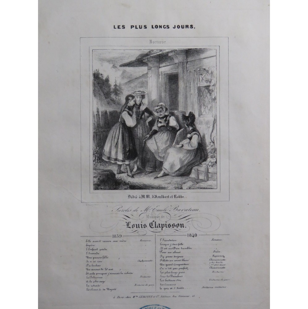 CLAPISSON Louis Les plus longs jours Chant Piano ca1840