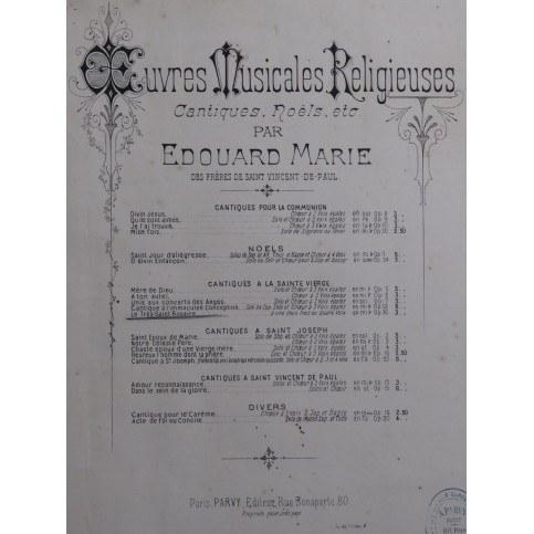 MARIE Edouard Le Très-Saint Rosaire op 36 Dédicace Chant Piano ca1890