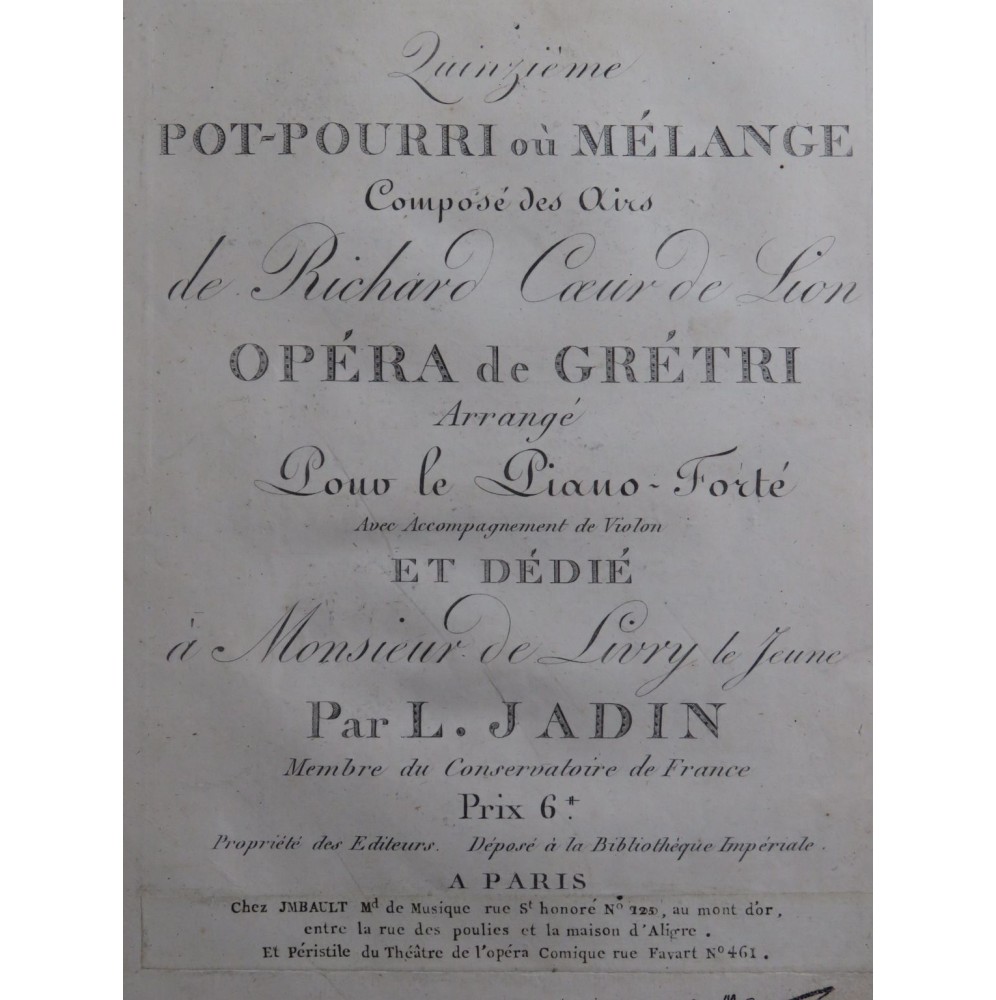 JADIN Louis Pot-Pourri No 15 Piano ca1810