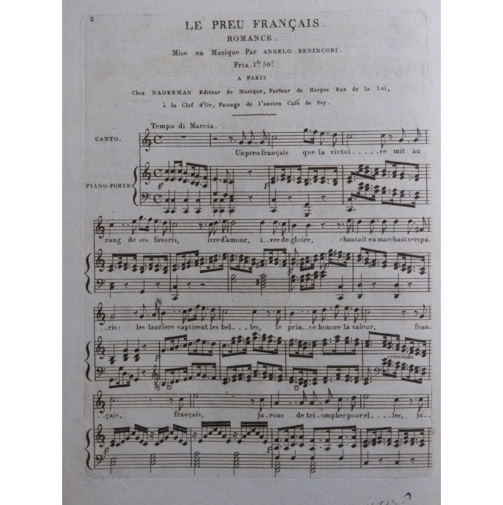 BENINCORI Angelo Le Preu Français Chant Piano ca1810