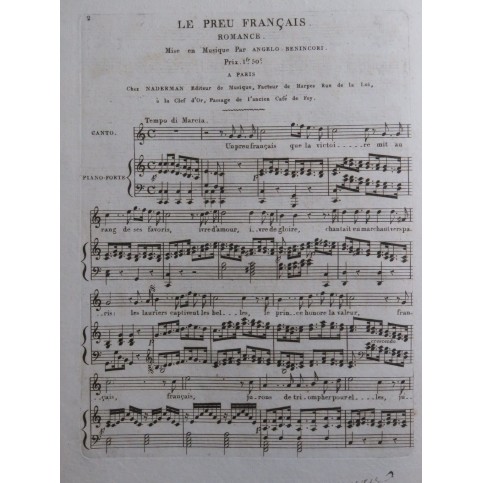 BENINCORI Angelo Le Preu Français Chant Piano ca1810