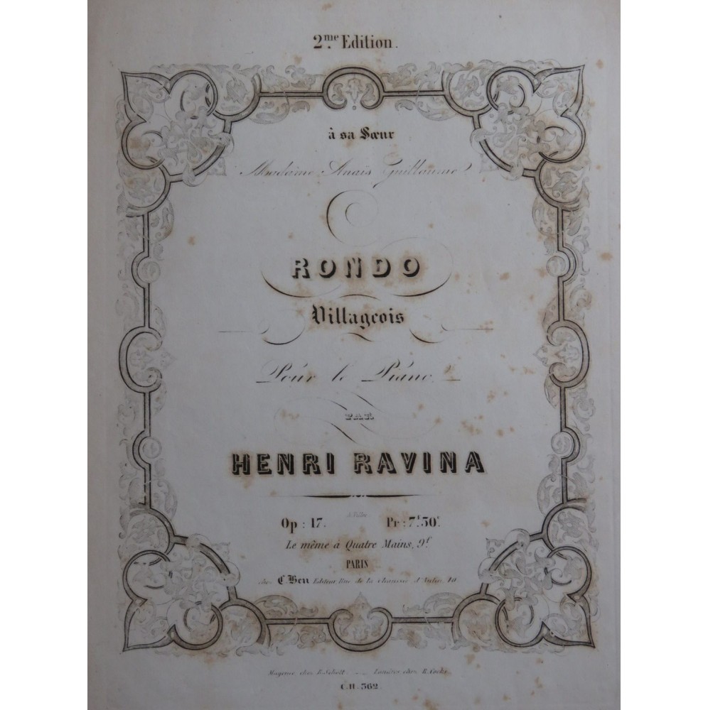 RAVINA Henri Rondo Villageois op 17 Piano 4 mains ca1855