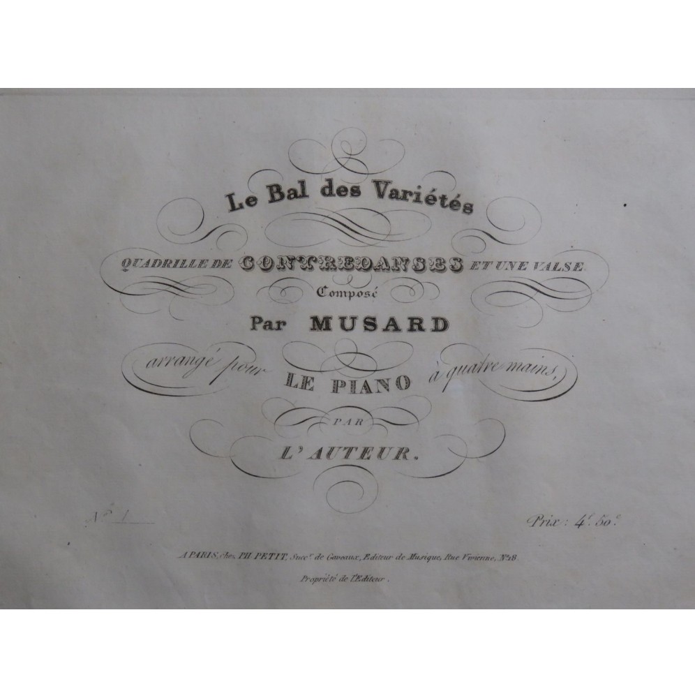 MUSARD Le Bal des Variétés Quadrille Piano 4 mains ca1850