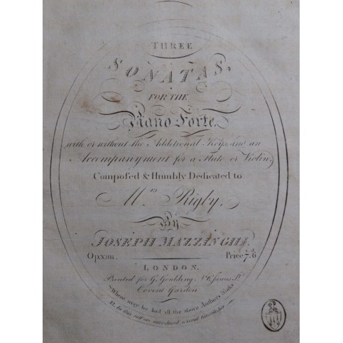 MAZZINGHI Joseph Three Sonatas op 14 Piano ca1790