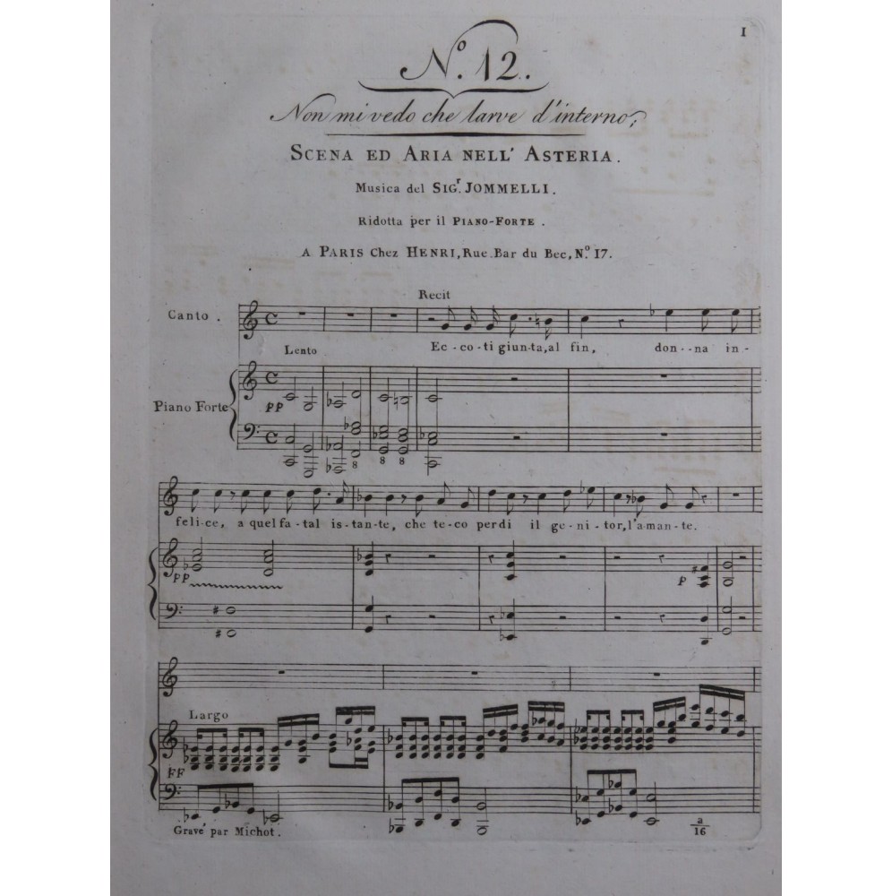 JOMMELLI Niccolo Scena ed Aria nell' Asteria Chant Piano XIXe
