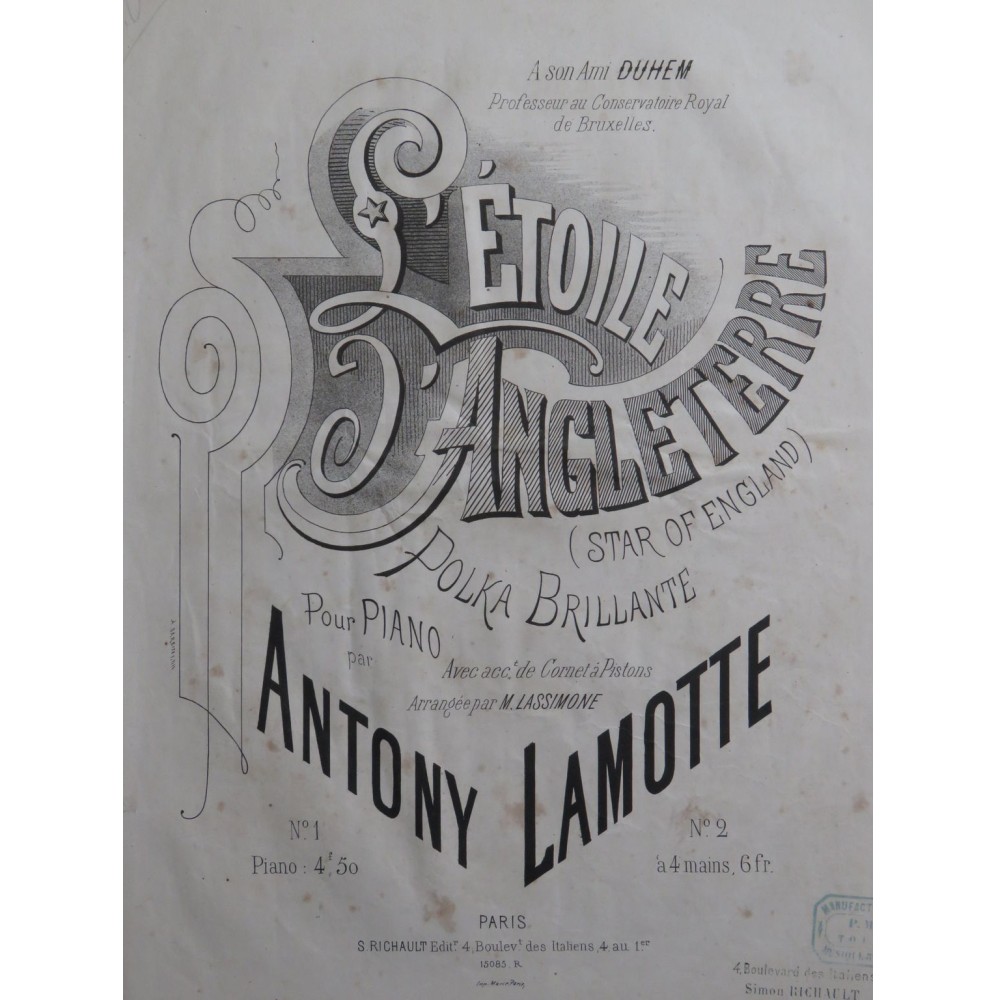 LAMOTTE Antony L'Étoile d'Angleterre Piano ca1875