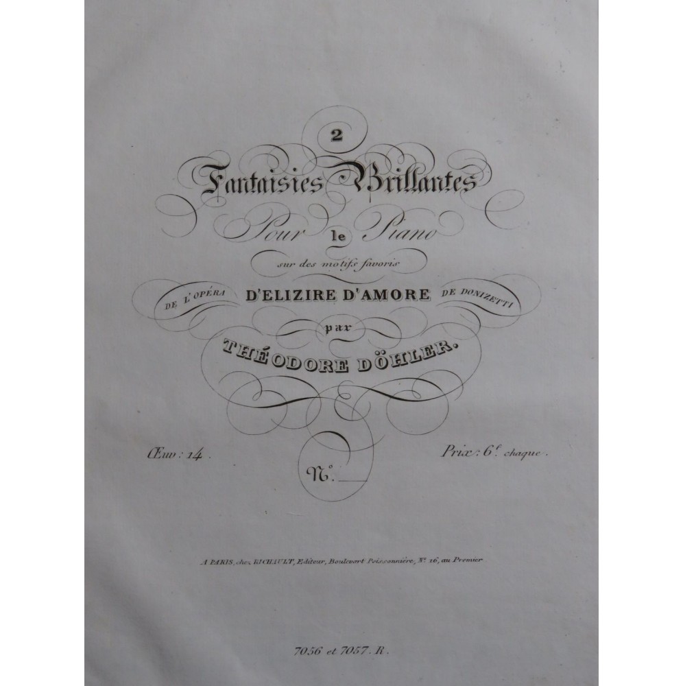 DÖHLER Théodore Fantaisie L'Elisire d'Amore op 14 Piano ca1840