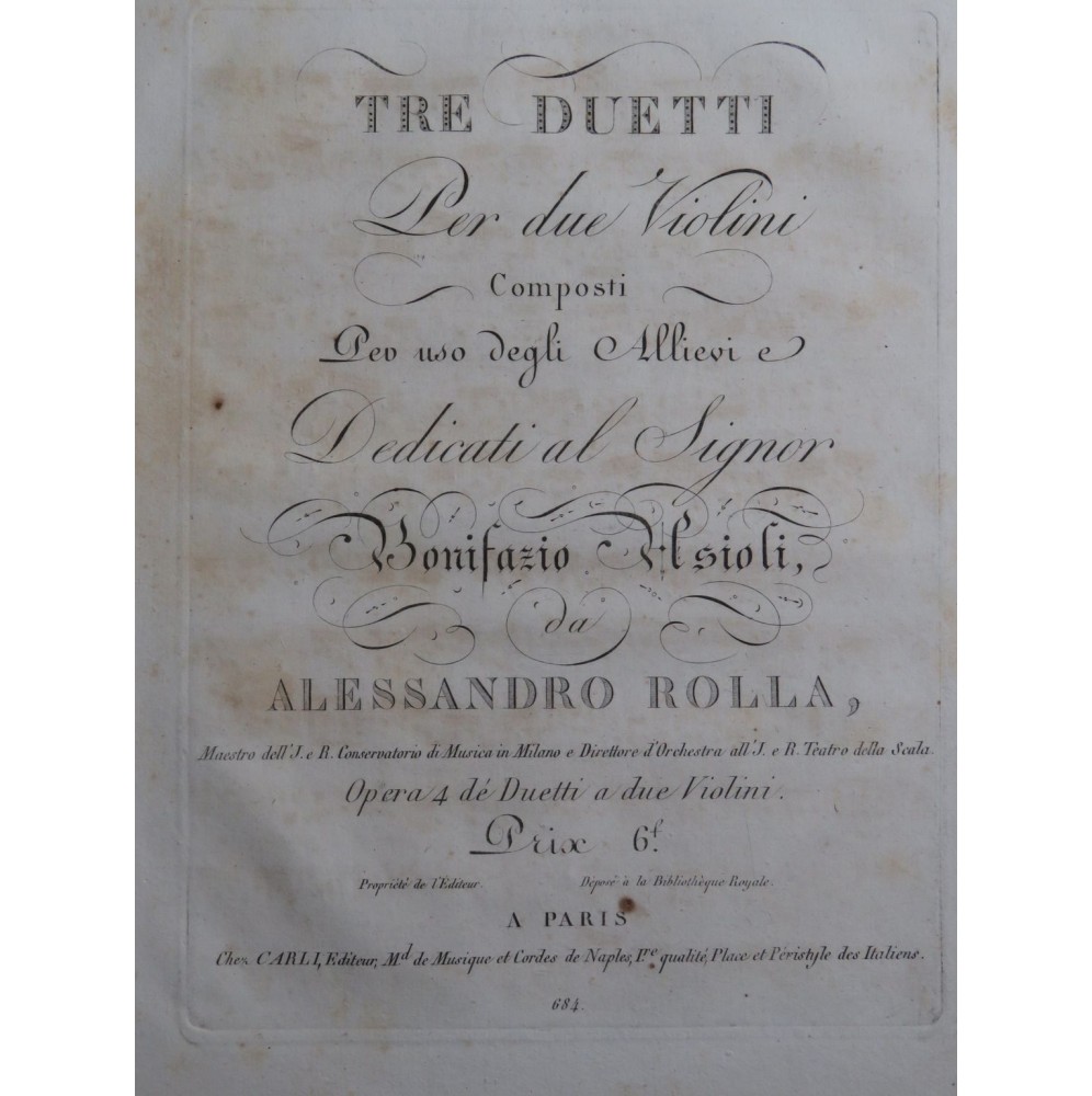 ROLLA Alessandro Trois Duos op 4 pour deux Violons ca1810