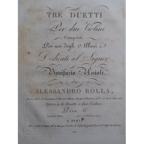 ROLLA Alessandro Trois Duos op 4 pour deux Violons ca1810
