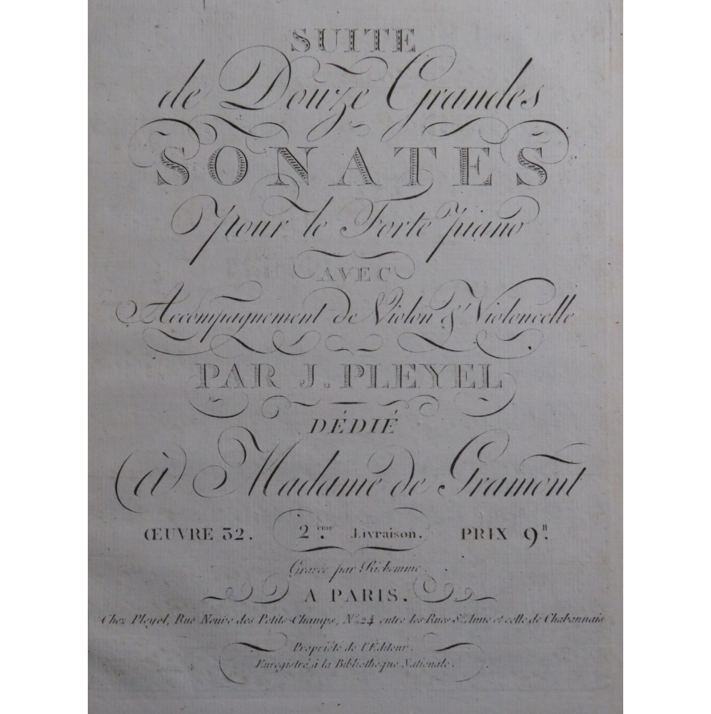 PLEYEL Ignace Trois Sonates op 32 Violoncelle ca1796
