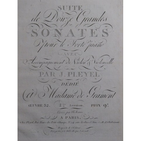 PLEYEL Ignace Trois Sonates op 32 Violoncelle ca1796