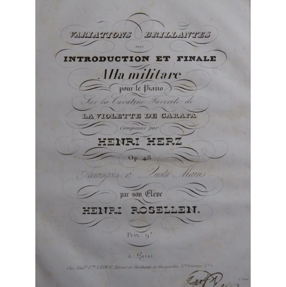 HERZ Henri Variations La Violette de Carafa op 48 Piano 4 mains ca1845