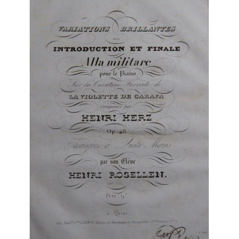 HERZ Henri Variations La Violette de Carafa op 48 Piano 4 mains ca1845