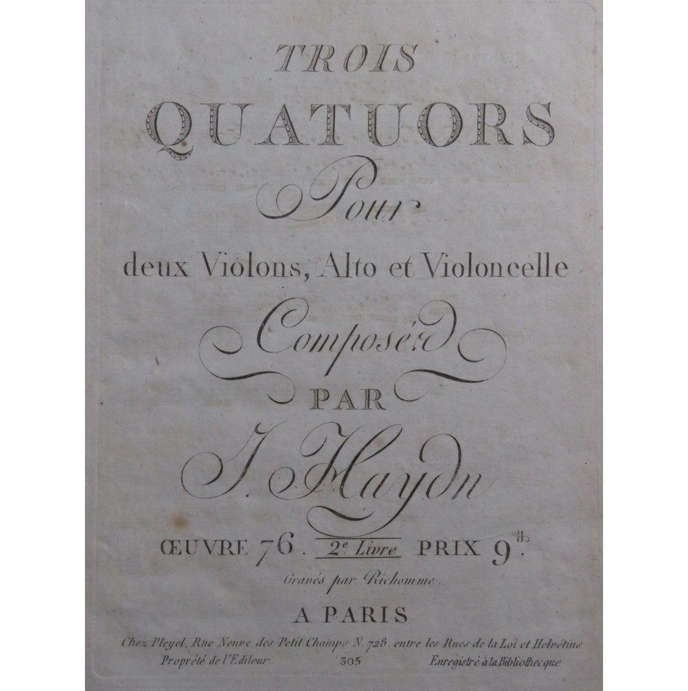 HAYDN Joseph Trois Quatuors op 76 Violons Alto Violoncelle ca1800