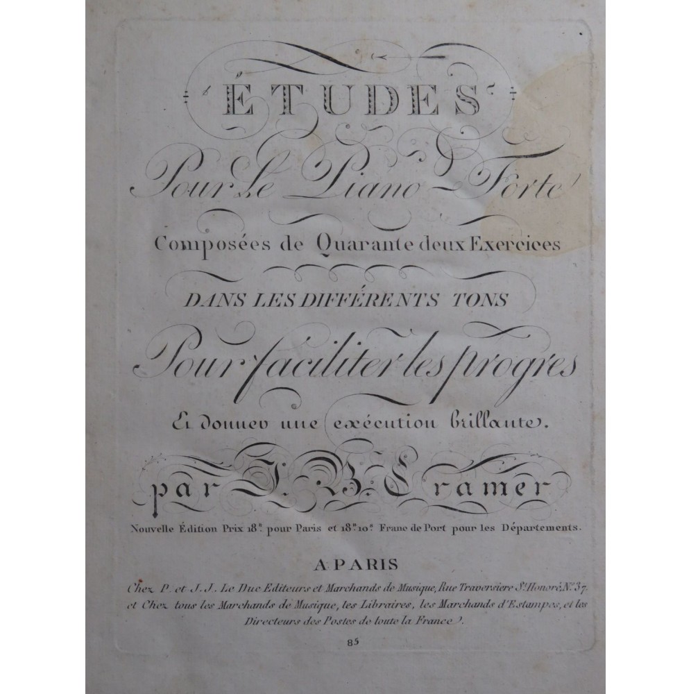 CRAMER J. B. Études 42 Exercices Piano ca1810