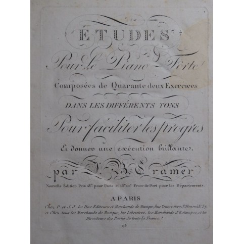 CRAMER J. B. Études 42 Exercices Piano ca1810