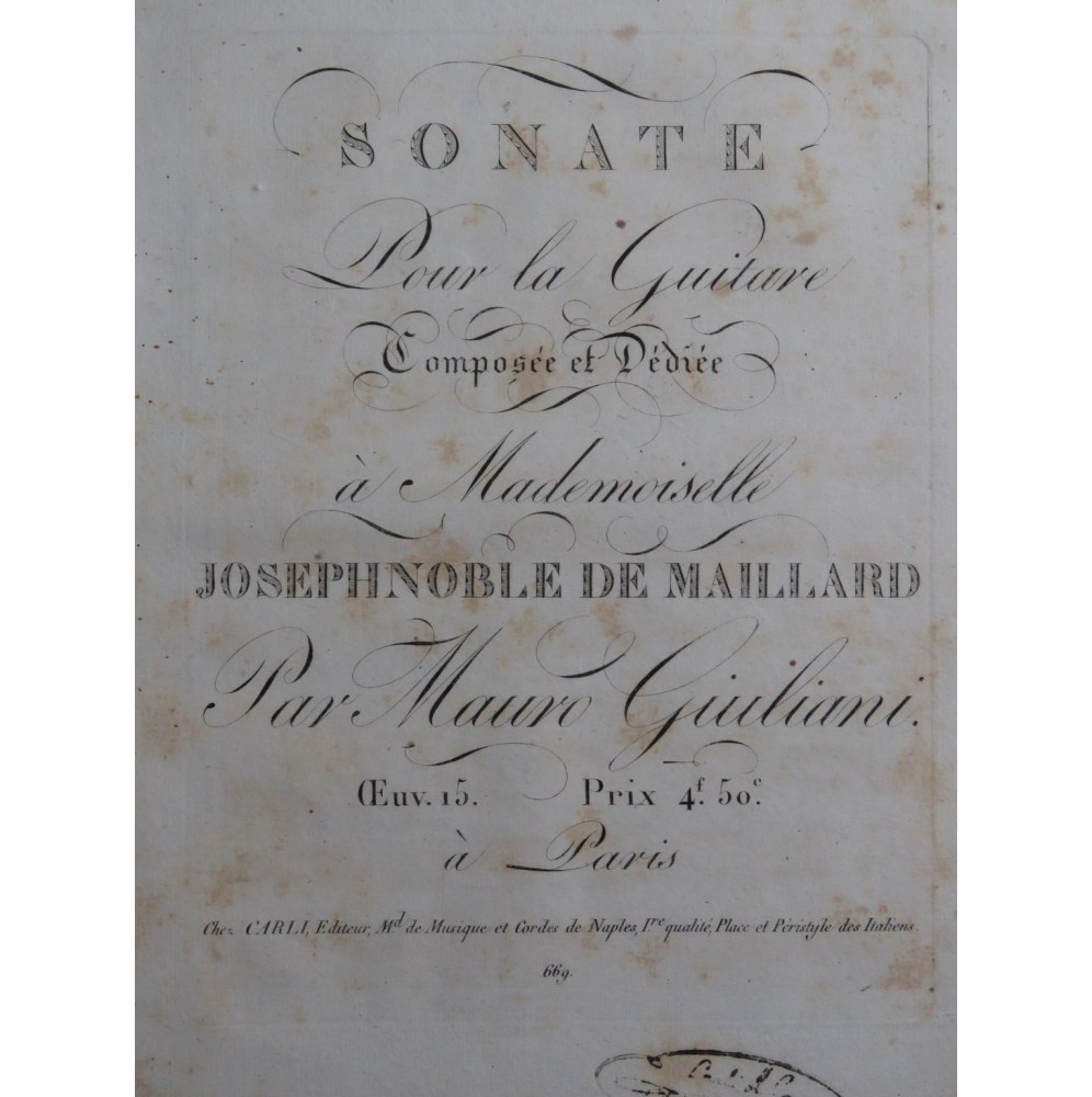 GIULIANI Mauro Sonate op 15 Guitare ca1810
