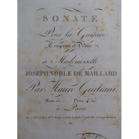 GIULIANI Mauro Sonate op 15 Guitare ca1810