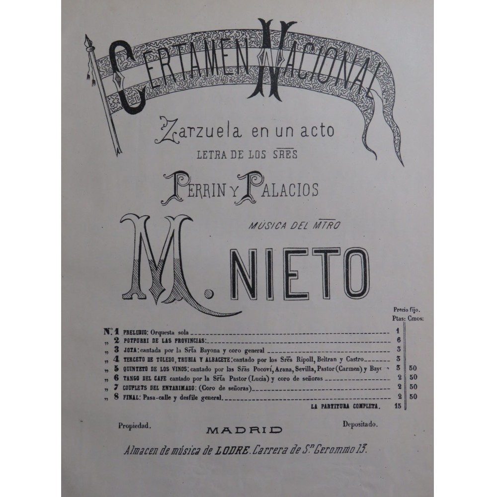 NIETO Manuel Certamen Nacional Zarzuela No 6 Chant Piano