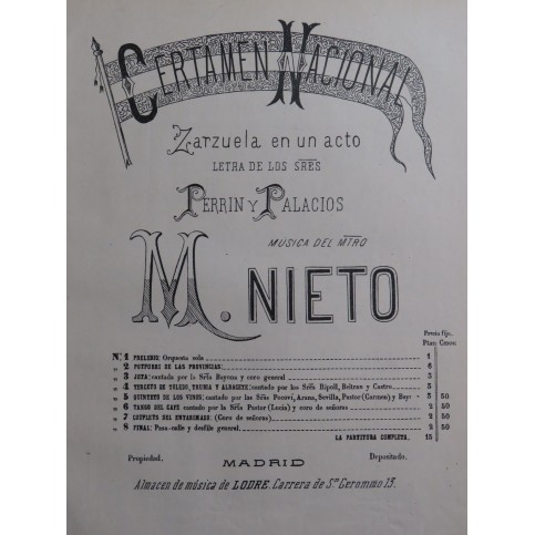 NIETO Manuel Certamen Nacional Zarzuela No 6 Chant Piano