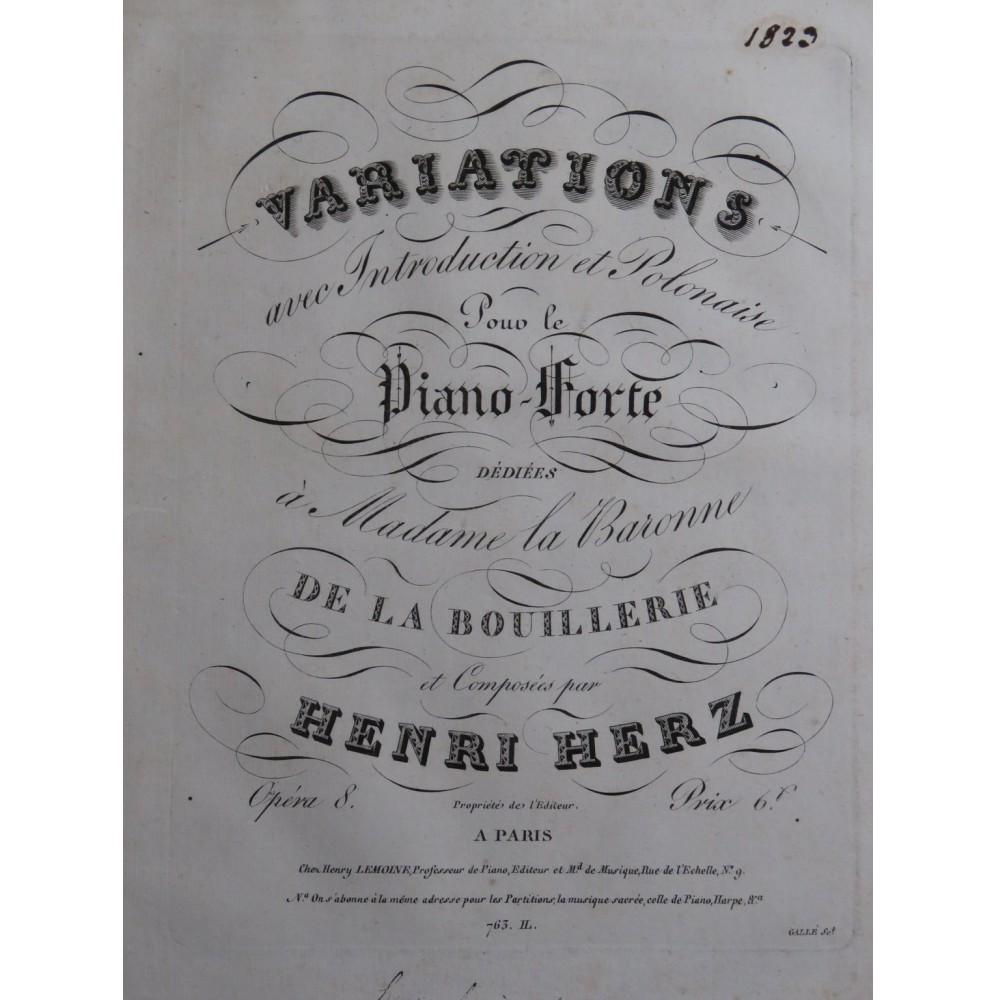 HERZ Henri Variations op 8 Piano ca1823