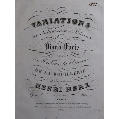 HERZ Henri Variations op 8 Piano ca1823